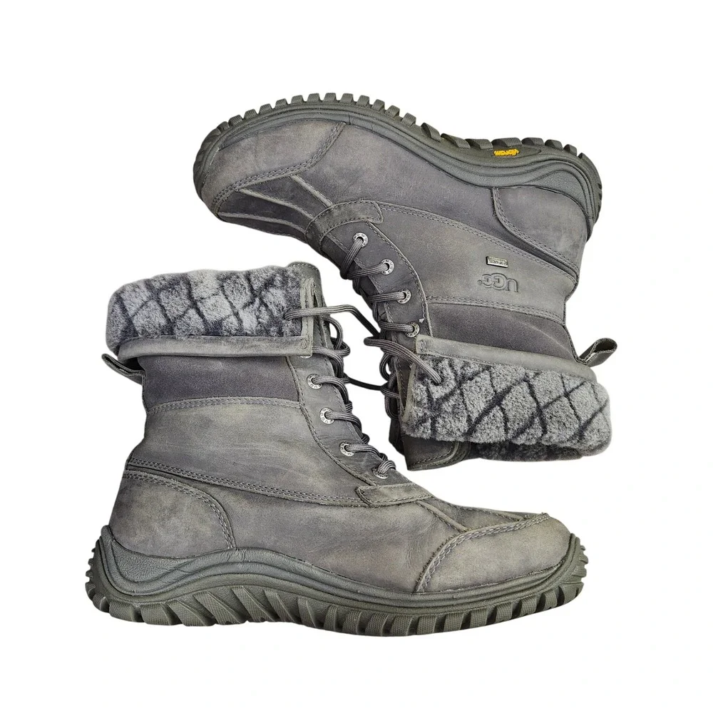 UGG Adirondack II Lux quilt Waterproof Winter Boots Charcoal Grey Leather  W10